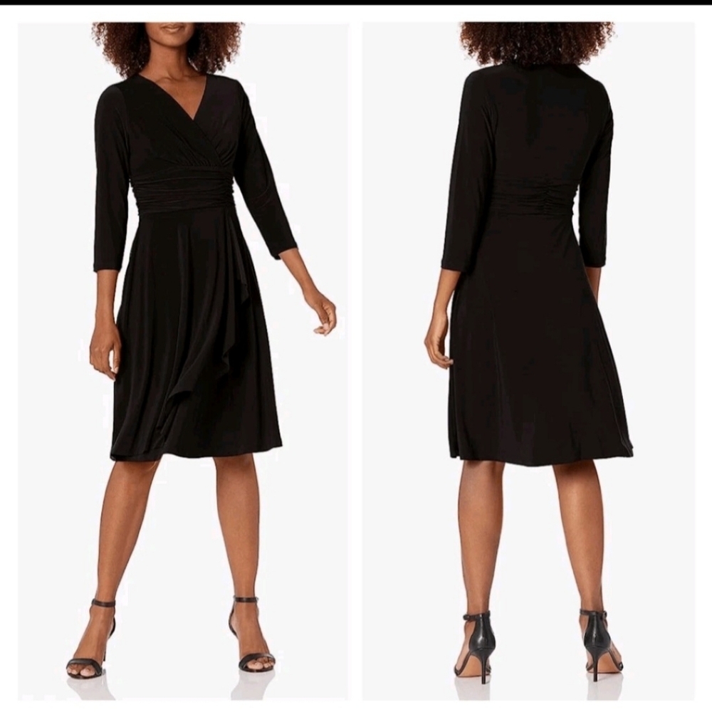 NINE WEST WOMEN'S BLACK FAUX WEAP ROUCHED DRESS SIZE 16